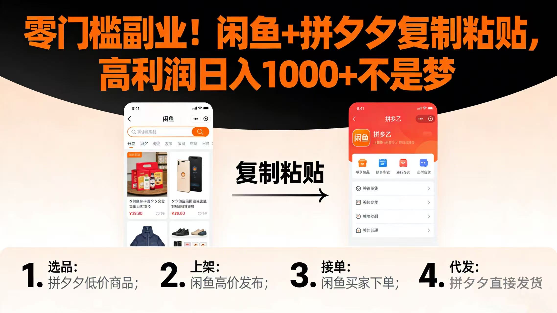 零门槛副业!闲鱼 + 拼夕夕复制粘贴,高利润日入 1000 + 不是梦